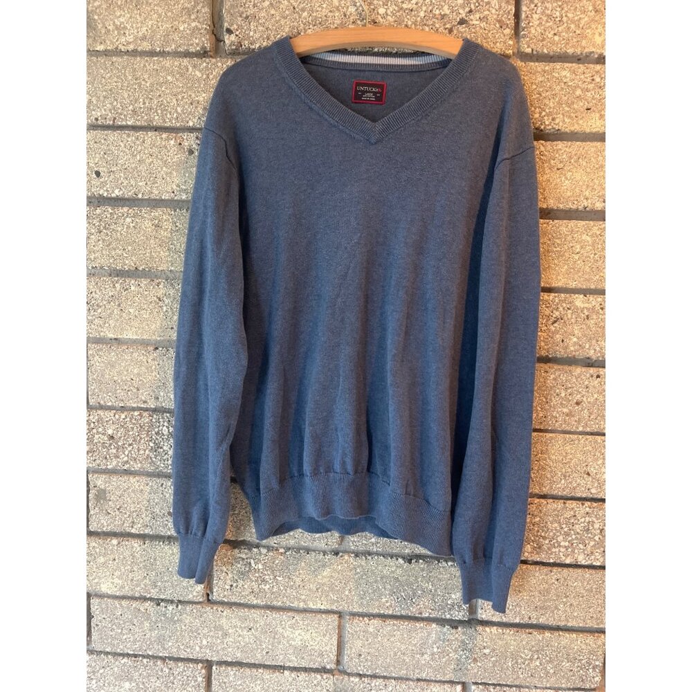 Untuckit Mens V-Neck Sweater Large Blue Cotton